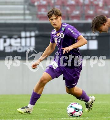 Fussball 2. Liga. SK Austria Klagenfurt gegen Young Violets Austria Wien. Matteo Kitz  (Klagenfurt). Klagenfurt, 8.8.2025.
Foto: Kuess
www.qspictures.net
---
pressefotos, pressefotografie, kuess, qs, qspictures, sport, bild, bilder, bilddatenbank