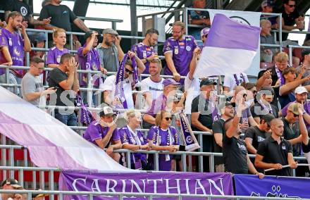 Fussball 2. Liga. SK Austria Klagenfurt gegen Young Violets Austria Wien. Fans  (Klagenfurt). Klagenfurt, 8.8.2025.
Foto: Kuess
www.qspictures.net
---
pressefotos, pressefotografie, kuess, qs, qspictures, sport, bild, bilder, bilddatenbank