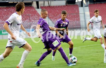 Fussball 2. Liga. SK Austria Klagenfurt gegen Young Violets Austria Wien. Bartol Barisic, Dino Delic (Klagenfurt). Klagenfurt, 8.8.2025.
Foto: Kuess
www.qspictures.net
---
pressefotos, pressefotografie, kuess, qs, qspictures, sport, bild, bilder, bilddatenbank