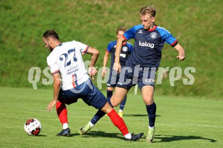 Fussball Unterliga Mitte. Arriach gegen Ludmannsdorf.  Matteo Tomicek  (Arriach), Rok Tomazic  (Ludmannsdorf).  Arriach, am 9.8.2025.
Foto. Kuess
www.qspictures.net
---
pressefotos, pressefotografie, kuess, qs, qspictures, sport, bild, bilder, bilddatenbank