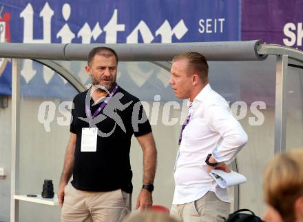 Fussball 2. Liga. SK Austria Klagenfurt gegen Young Violets Austria Wien. Zeljko Karajica, Mario Brkljaca  (Klagenfurt). Klagenfurt, 8.8.2025.
Foto: Kuess
www.qspictures.net
---
pressefotos, pressefotografie, kuess, qs, qspictures, sport, bild, bilder, bilddatenbank