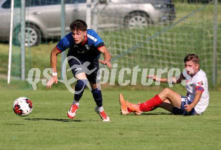 Fussball Unterliga Mitte. Arriach gegen Ludmannsdorf.  Niklas Stinnig  (Arriach), Pascal Pressegger   (Ludmannsdorf).  Arriach, am 9.8.2025.
Foto. Kuess
www.qspictures.net
---
pressefotos, pressefotografie, kuess, qs, qspictures, sport, bild, bilder, bilddatenbank