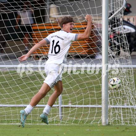 Fussball Kaerntner Liga.  Koettmannsdorf gegen SAK. Torjubel  Nico Khom  (Koettmannsdorf),   Klagenfurt, am 17.8.2025.
Foto. Kuess
www.qspictures.net
---
pressefotos, pressefotografie, kuess, qs, qspictures, sport, bild, bilder, bilddatenbank