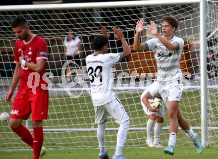 Fussball Kaerntner Liga.  Koettmannsdorf gegen SAK. Torjubel Amir Mohammadi, Nico Khom  (Koettmannsdorf),   Klagenfurt, am 17.8.2025.
Foto. Kuess
www.qspictures.net
---
pressefotos, pressefotografie, kuess, qs, qspictures, sport, bild, bilder, bilddatenbank