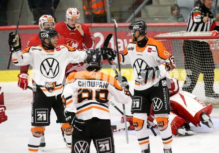 Eishockey Bundesliga. Testspiel. KAC gegen Grizzlys Wolfsburg. Torjubel  (Wolfsburg) Klagenfurt, am 20.8.2025.
Foto: Kuess
www.qspictures.net
---
pressefotos, pressefotografie, kuess, qs, qspictures, sport, bild, bilder, bilddatenbank