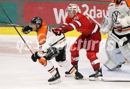 Eishockey Bundesliga. Testspiel. KAC gegen Grizzlys Wolfsburg. Finn Van Ee  (KAC), Ethan Prow (Wolfsburg) Klagenfurt, am 20.8.2025.
Foto: Kuess
www.qspictures.net
---
pressefotos, pressefotografie, kuess, qs, qspictures, sport, bild, bilder, bilddatenbank