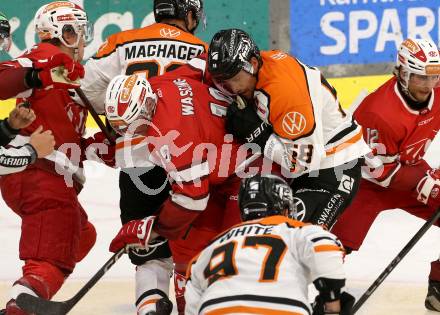 Eishockey Bundesliga. Testspiel. KAC gegen Grizzlys Wolfsburg. David Waschnig  (KAC),  Tyler Gaudet  (Wolfsburg) Klagenfurt, am 20.8.2025.
Foto: Kuess
www.qspictures.net
---
pressefotos, pressefotografie, kuess, qs, qspictures, sport, bild, bilder, bilddatenbank