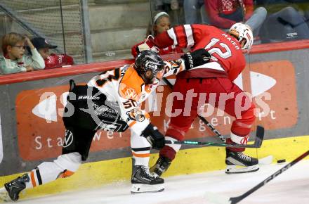Eishockey Bundesliga. Testspiel. KAC gegen Grizzlys Wolfsburg. David Maier (KAC), Julius Ramoser  (Wolfsburg) Klagenfurt, am 20.8.2025.
Foto: Kuess
www.qspictures.net
---
pressefotos, pressefotografie, kuess, qs, qspictures, sport, bild, bilder, bilddatenbank