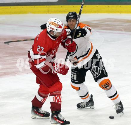 Eishockey Bundesliga. Testspiel. KAC gegen Grizzlys Wolfsburg. Thomas Hundertpfund (KAC), Ethan Prow (Wolfsburg) Klagenfurt, am 20.8.2025.
Foto: Kuess
www.qspictures.net
---
pressefotos, pressefotografie, kuess, qs, qspictures, sport, bild, bilder, bilddatenbank
