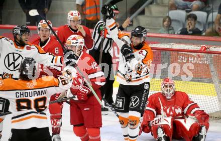 Eishockey Bundesliga. Testspiel. KAC gegen Grizzlys Wolfsburg. Torjubel  (Wolfsburg) Klagenfurt, am 20.8.2025.
Foto: Kuess
www.qspictures.net
---
pressefotos, pressefotografie, kuess, qs, qspictures, sport, bild, bilder, bilddatenbank