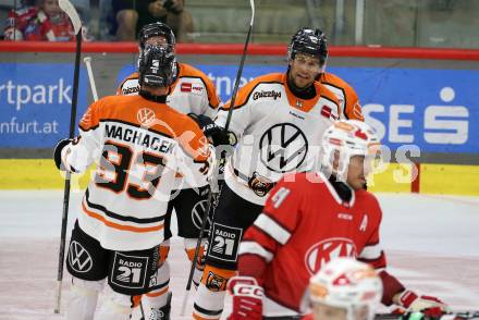 Eishockey Bundesliga. Testspiel. KAC gegen Grizzlys Wolfsburg. Torjubel  (Wolfsburg) Klagenfurt, am 20.8.2025.
Foto: Kuess
www.qspictures.net
---
pressefotos, pressefotografie, kuess, qs, qspictures, sport, bild, bilder, bilddatenbank