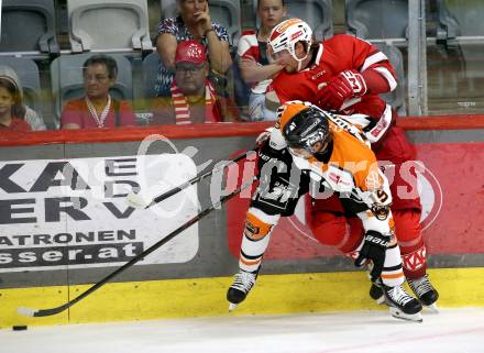 Eishockey Bundesliga. Testspiel. KAC gegen Grizzlys Wolfsburg. David Maier (KAC), Jacob Hayhurst (Wolfsburg) Klagenfurt, am 20.8.2025.
Foto: Kuess
www.qspictures.net
---
pressefotos, pressefotografie, kuess, qs, qspictures, sport, bild, bilder, bilddatenbank