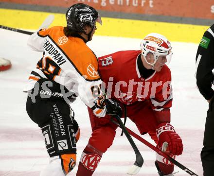 Eishockey Bundesliga. Testspiel. KAC gegen Grizzlys Wolfsburg. David Waschnig (KAC), Matt Choupani  (Wolfsburg).  Klagenfurt, am 20.8.2025.
Foto: Kuess
www.qspictures.net
---
pressefotos, pressefotografie, kuess, qs, qspictures, sport, bild, bilder, bilddatenbank