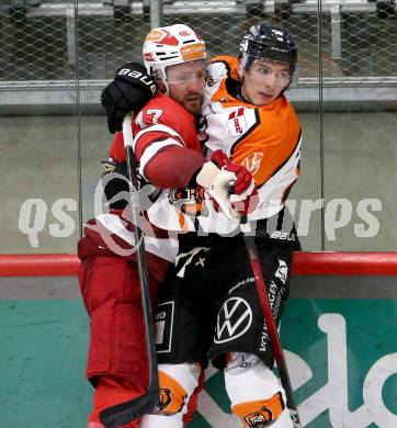Eishockey Bundesliga. Testspiel. KAC gegen Grizzlys Wolfsburg. Jordan Murray (KAC), Julian Chrobot  (Wolfsburg). Klagenfurt, am 20.8.2025.
Foto: Kuess
www.qspictures.net
---
pressefotos, pressefotografie, kuess, qs, qspictures, sport, bild, bilder, bilddatenbank