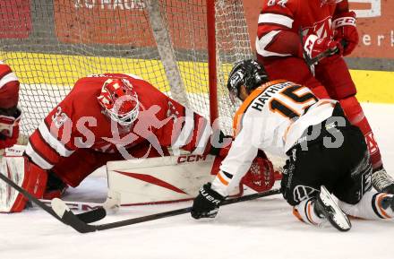 Eishockey Bundesliga. Testspiel. KAC gegen Grizzlys Wolfsburg. Florian Vorauer (KAC), Jacob Hayhurst  (Wolfsburg).  Klagenfurt, am 20.8.2025.
Foto: Kuess
www.qspictures.net
---
pressefotos, pressefotografie, kuess, qs, qspictures, sport, bild, bilder, bilddatenbank