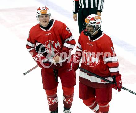 Eishockey Bundesliga. Testspiel. KAC gegen Grizzlys Wolfsburg. David Waschnig, Johannes Dobrovolny  (KAC).  Klagenfurt, am 20.8.2025.
Foto: Kuess
www.qspictures.net
---
pressefotos, pressefotografie, kuess, qs, qspictures, sport, bild, bilder, bilddatenbank