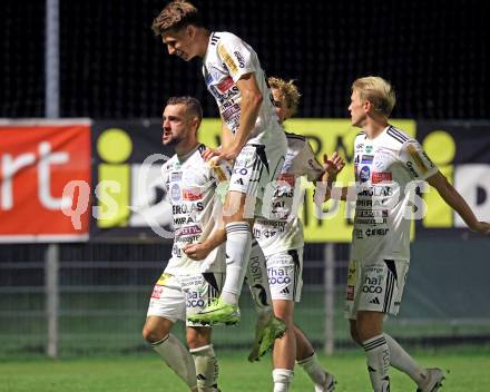 Fussball OEFB Cup. Velden gegen Hartberg.  Torjubel Juergen Heil  (Hartberg). Velden, am 27.8.2025.
Foto: Kuess
www.qspictures.net
---
pressefotos, pressefotografie, kuess, qs, qspictures, sport, bild, bilder, bilddatenbank