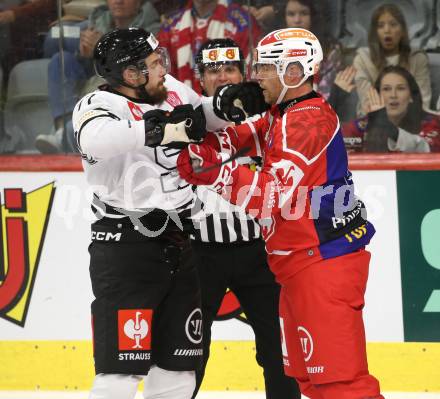 Eishockey Champions Hockey League. CHL. KAC gegen Sparta Prague. Thomas Hundertpfund  (KAC), David Nemecek  (Prag). Klagenfurt, am 28.8.2025.
Foto: Kuess
www.qspictures.net
---
pressefotos, pressefotografie, kuess, qs, qspictures, sport, bild, bilder, bilddatenbank