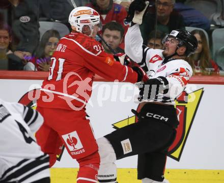 Eishockey Champions Hockey League. CHL. KAC gegen Sparta Prague. Finn Van Ee   (KAC), Mikael Seppaela  (Prag). Klagenfurt, am 28.8.2025.
Foto: Kuess
www.qspictures.net
---
pressefotos, pressefotografie, kuess, qs, qspictures, sport, bild, bilder, bilddatenbank