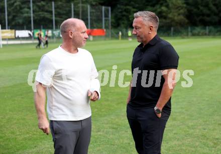 Fussball OEFB Cup. Velden gegen Hartberg.  Roman Stary, Trainer Manfred Schmid  (Hartberg). Velden, am 27.8.2025.
Foto: Kuess
www.qspictures.net
---
pressefotos, pressefotografie, kuess, qs, qspictures, sport, bild, bilder, bilddatenbank