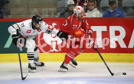 Eishockey Champions Hockey League. CHL. KAC gegen Sparta Prague. Mathias From   (KAC), David Nemecek  (Prag). Klagenfurt, am 28.8.2025.
Foto: Kuess
www.qspictures.net
---
pressefotos, pressefotografie, kuess, qs, qspictures, sport, bild, bilder, bilddatenbank