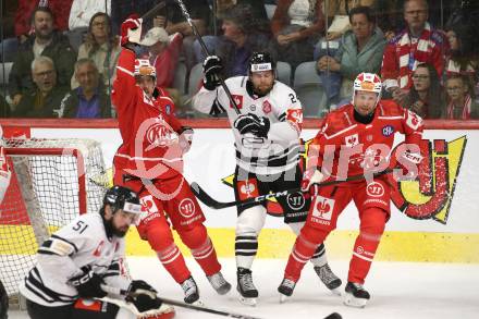Eishockey Champions Hockey League. CHL. KAC gegen Sparta Prague.  Mario Kempe, Jan Mursak  (KAC), Aaron Irving  (Prag). Klagenfurt, am 28.8.2025.
Foto: Kuess
www.qspictures.net
---
pressefotos, pressefotografie, kuess, qs, qspictures, sport, bild, bilder, bilddatenbank