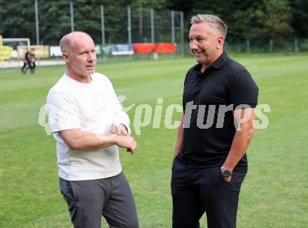 Fussball OEFB Cup. Velden gegen Hartberg.  Roman Stary, Trainer Manfred Schmid   (Hartberg). Velden, am 27.8.2025.
Foto: Kuess
www.qspictures.net
---
pressefotos, pressefotografie, kuess, qs, qspictures, sport, bild, bilder, bilddatenbank