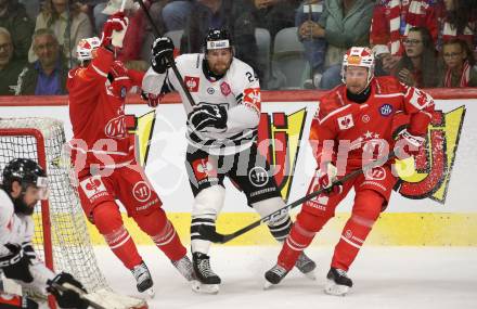 Eishockey Champions Hockey League. CHL. KAC gegen Sparta Prague.  Mario Kempe,  Jan Mursak (KAC), Aaron Irving (Prag). Klagenfurt, am 28.8.2025.
Foto: Kuess
www.qspictures.net
---
pressefotos, pressefotografie, kuess, qs, qspictures, sport, bild, bilder, bilddatenbank