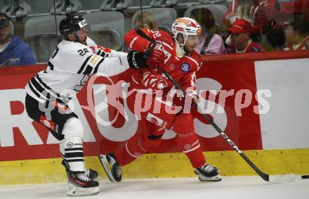 Eishockey Champions Hockey League. CHL. KAC gegen Sparta Prague.  Daniel Obersteiner  (KAC), Michal Repik  (Prag). Klagenfurt, am 28.8.2025.
Foto: Kuess
www.qspictures.net
---
pressefotos, pressefotografie, kuess, qs, qspictures, sport, bild, bilder, bilddatenbank