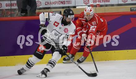 Eishockey Champions Hockey League. CHL. KAC gegen Sparta Prague. Finn Van Ee  (KAC),  Roman Horak (Prag). Klagenfurt, am 28.8.2025.
Foto: Kuess
www.qspictures.net
---
pressefotos, pressefotografie, kuess, qs, qspictures, sport, bild, bilder, bilddatenbank