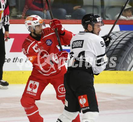 Eishockey Champions Hockey League. CHL. KAC gegen Sparta Prague.  Raphael Herburger  (KAC), Devin Shore  (Prag). Klagenfurt, am 28.8.2025.
Foto: Kuess
www.qspictures.net
---
pressefotos, pressefotografie, kuess, qs, qspictures, sport, bild, bilder, bilddatenbank