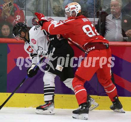 Eishockey Champions Hockey League. CHL. KAC gegen Sparta Prague. Thimo Nickl   (KAC), Michal Repik  (Prag). Klagenfurt, am 28.8.2025.
Foto: Kuess
www.qspictures.net
---
pressefotos, pressefotografie, kuess, qs, qspictures, sport, bild, bilder, bilddatenbank