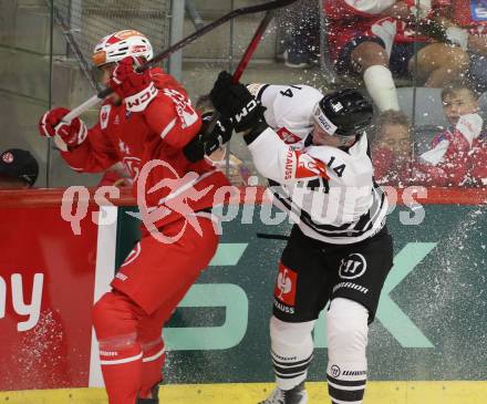 Eishockey Champions Hockey League. CHL. KAC gegen Sparta Prague.  Mario Kempe (KAC),  Filip Chlapik  (Prag). Klagenfurt, am 28.8.2025.
Foto: Kuess
www.qspictures.net
---
pressefotos, pressefotografie, kuess, qs, qspictures, sport, bild, bilder, bilddatenbank