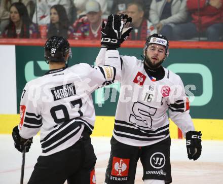 Eishockey Champions Hockey League. CHL. KAC gegen Sparta Prague.   Torjubel Maertins Dzierkals   (Prag). Klagenfurt, am 28.8.2025.
Foto: Kuess
www.qspictures.net
---
pressefotos, pressefotografie, kuess, qs, qspictures, sport, bild, bilder, bilddatenbank