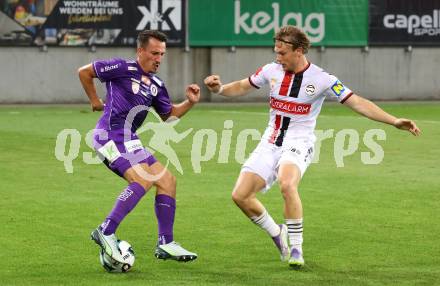 Fussball 2. Liga. SK Austria Klagenfurt gegen Admira Wacker.  Michael Lang (Klagenfurt),  Sky Schwarz  (Admira). Klagenfurt, 29.8.2025.
Foto: Kuess
www.qspictures.net
---
pressefotos, pressefotografie, kuess, qs, qspictures, sport, bild, bilder, bilddatenbank
