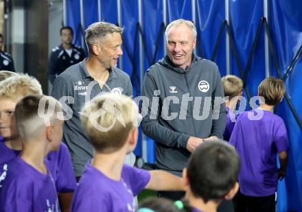 Fussball 2. Liga. SK Austria Klagenfurt gegen Admira Wacker. Trainer Rolf Landerl  (Klagenfurt), Trainer Thomas Silberberger  (Admira). Klagenfurt, 29.8.2025.
Foto: Kuess
www.qspictures.net
---
pressefotos, pressefotografie, kuess, qs, qspictures, sport, bild, bilder, bilddatenbank