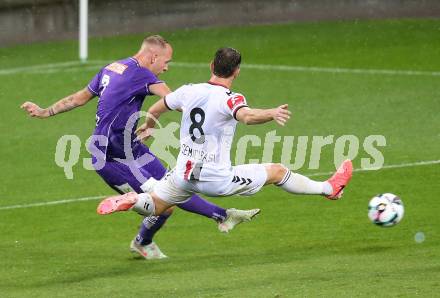 Fussball 2. Liga. SK Austria Klagenfurt gegen Admira Wacker.  Florian Jaritz (Klagenfurt),  Turgay Gemicibasi  (Admira). Klagenfurt, 29.8.2025.
Foto: Kuess
www.qspictures.net
---
pressefotos, pressefotografie, kuess, qs, qspictures, sport, bild, bilder, bilddatenbank