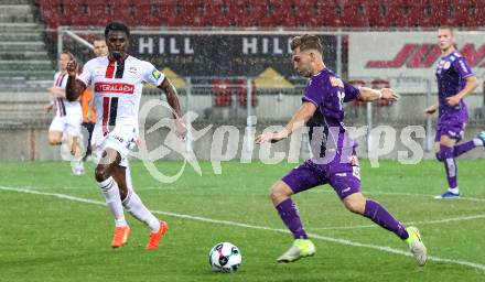 Fussball 2. Liga. SK Austria Klagenfurt gegen Admira Wacker. Marc Andre Schmerboeck  (Klagenfurt),  Aristot Tambwe-Kasengele  (Admira). Klagenfurt, 29.8.2025.
Foto: Kuess
www.qspictures.net
---
pressefotos, pressefotografie, kuess, qs, qspictures, sport, bild, bilder, bilddatenbank