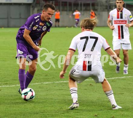 Fussball 2. Liga. SK Austria Klagenfurt gegen Admira Wacker. Michael Lang  (Klagenfurt),  Sky Schwarz (Admira). Klagenfurt, 29.8.2025.
Foto: Kuess
www.qspictures.net
---
pressefotos, pressefotografie, kuess, qs, qspictures, sport, bild, bilder, bilddatenbank