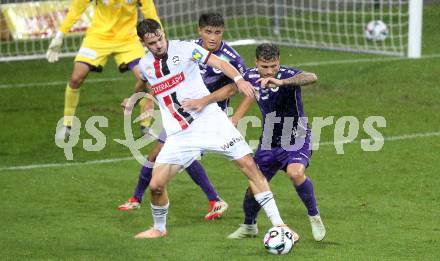 Fussball 2. Liga. SK Austria Klagenfurt gegen Admira Wacker. Marco Gantschnig  (Klagenfurt), Justin Forst  (Admira). Klagenfurt, 29.8.2025.
Foto: Kuess
www.qspictures.net
---
pressefotos, pressefotografie, kuess, qs, qspictures, sport, bild, bilder, bilddatenbank