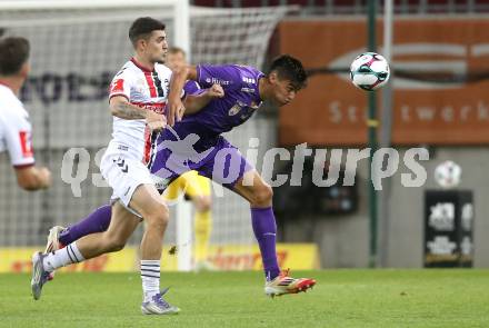 Fussball 2. Liga. SK Austria Klagenfurt gegen Admira Wacker.  Aiden Liu (Klagenfurt), Filip Ristanic  (Admira). Klagenfurt, 29.8.2025.
Foto: Kuess
www.qspictures.net
---
pressefotos, pressefotografie, kuess, qs, qspictures, sport, bild, bilder, bilddatenbank