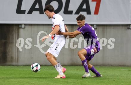 Fussball 2. Liga. SK Austria Klagenfurt gegen Admira Wacker. Mario Matkovic  (Klagenfurt), Justin Forst  (Admira). Klagenfurt, 29.8.2025.
Foto: Kuess
www.qspictures.net
---
pressefotos, pressefotografie, kuess, qs, qspictures, sport, bild, bilder, bilddatenbank