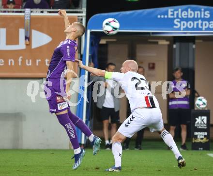 Fussball 2. Liga. SK Austria Klagenfurt gegen Admira Wacker. Bartol Barisic  (Klagenfurt),  Stefan Haudum (Admira). Klagenfurt, 29.8.2025.
Foto: Kuess
www.qspictures.net
---
pressefotos, pressefotografie, kuess, qs, qspictures, sport, bild, bilder, bilddatenbank
