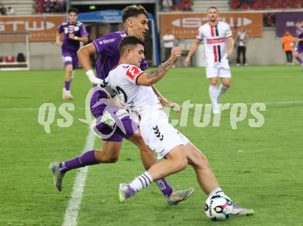 Fussball 2. Liga. SK Austria Klagenfurt gegen Admira Wacker.  Mario Matkovic (Klagenfurt),  Filip Ristanic (Admira). Klagenfurt, 29.8.2025.
Foto: Kuess
www.qspictures.net
---
pressefotos, pressefotografie, kuess, qs, qspictures, sport, bild, bilder, bilddatenbank