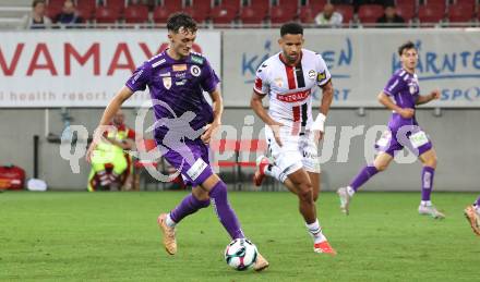 Fussball 2. Liga. SK Austria Klagenfurt gegen Admira Wacker.  Marcel Krnjic  (Klagenfurt), Alexander Schmidt (Admira). Klagenfurt, 29.8.2025.
Foto: Kuess
www.qspictures.net
---
pressefotos, pressefotografie, kuess, qs, qspictures, sport, bild, bilder, bilddatenbank