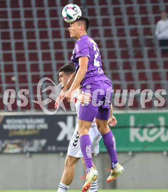 Fussball 2. Liga. SK Austria Klagenfurt gegen Admira Wacker. Aiden Liu  (Klagenfurt),  Filip Ristanic  (Admira). Klagenfurt, 29.8.2025.
Foto: Kuess
www.qspictures.net
---
pressefotos, pressefotografie, kuess, qs, qspictures, sport, bild, bilder, bilddatenbank