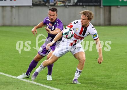Fussball 2. Liga. SK Austria Klagenfurt gegen Admira Wacker.  Michael Lang  (Klagenfurt),  Sky Schwarz  (Admira). Klagenfurt, 29.8.2025.
Foto: Kuess
www.qspictures.net
---
pressefotos, pressefotografie, kuess, qs, qspictures, sport, bild, bilder, bilddatenbank