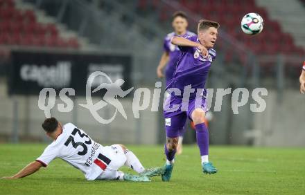 Fussball 2. Liga. SK Austria Klagenfurt gegen Admira Wacker. Nik Marinsek  (Klagenfurt), Josef Weberbauer  (Admira). Klagenfurt, 29.8.2025.
Foto: Kuess
www.qspictures.net
---
pressefotos, pressefotografie, kuess, qs, qspictures, sport, bild, bilder, bilddatenbank