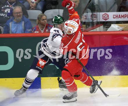 Eishockey Champions Hockey League. CHL. KAC gegen Eisbaeren Berlin.  Luka Gomboc (KAC),  Norwiin Panocha (Berlin). Klagenfurt, am 30.8.2025.
Foto: Kuess
www.qspictures.net
---
pressefotos, pressefotografie, kuess, qs, qspictures, sport, bild, bilder, bilddatenbank