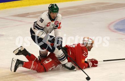 Eishockey Champions Hockey League. CHL. KAC gegen Eisbaeren Berlin. Mathias From  (KAC),  Yannick Veilleux  (Berlin). Klagenfurt, am 30.8.2025.
Foto: Kuess
www.qspictures.net
---
pressefotos, pressefotografie, kuess, qs, qspictures, sport, bild, bilder, bilddatenbank